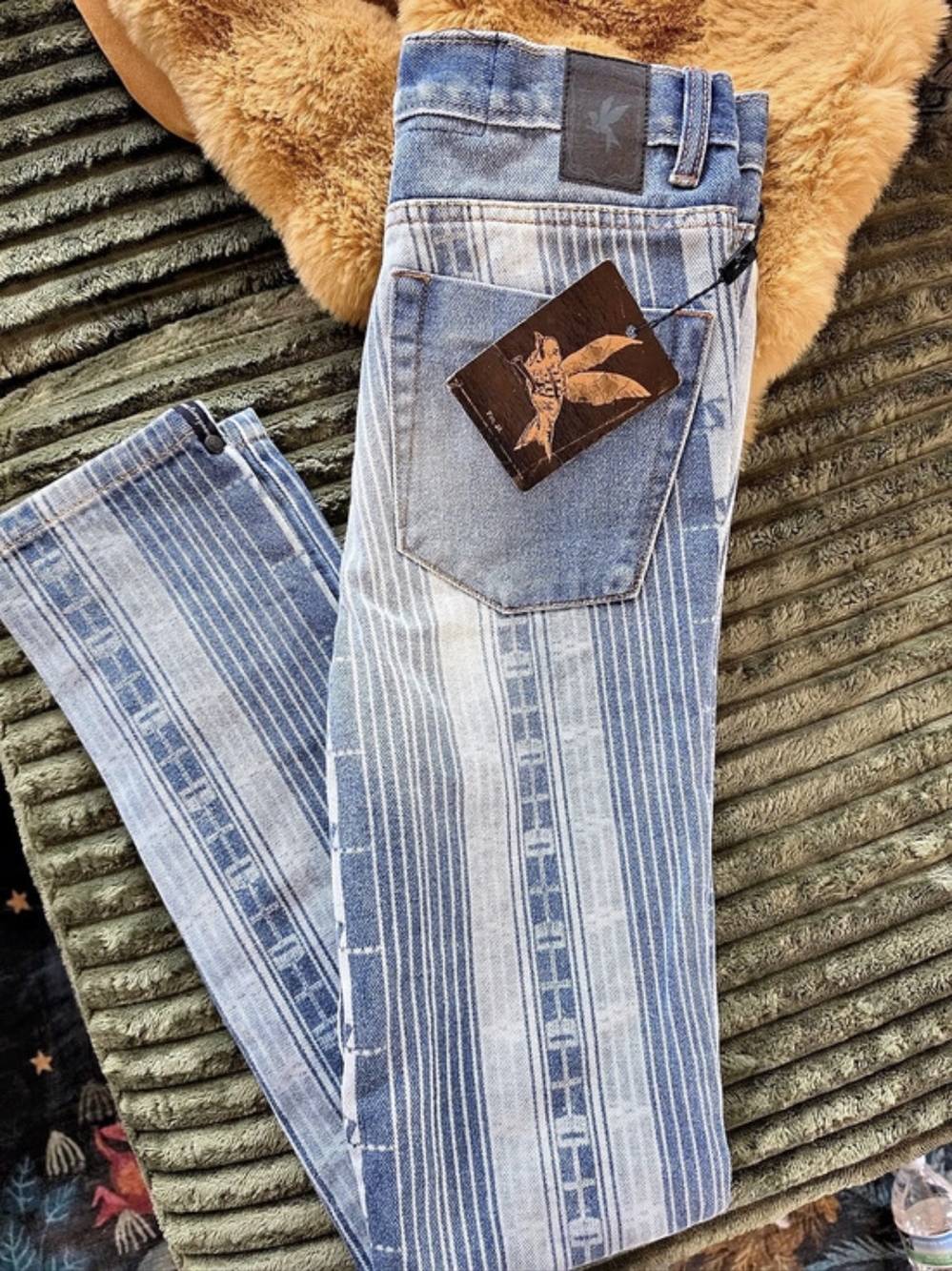 NWT One Teaspoon Jeans Size 26 Blue Striped Printed Denim Rare Statement